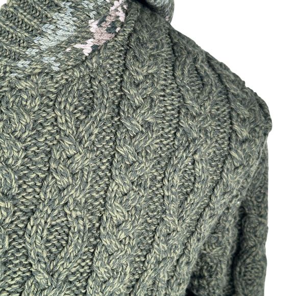 Aran Crafts Merino Fair Isle Zip Cardigan Sweater Women’s Small Green Hood New - Picture 3 of 9